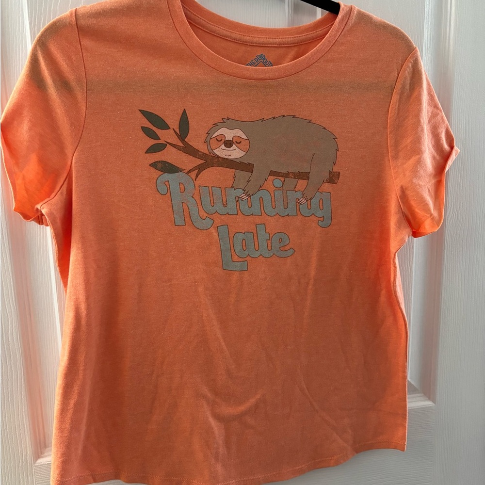 Vibrant Orange Short Sleeve Plus Size girls Tee with Sloth Design